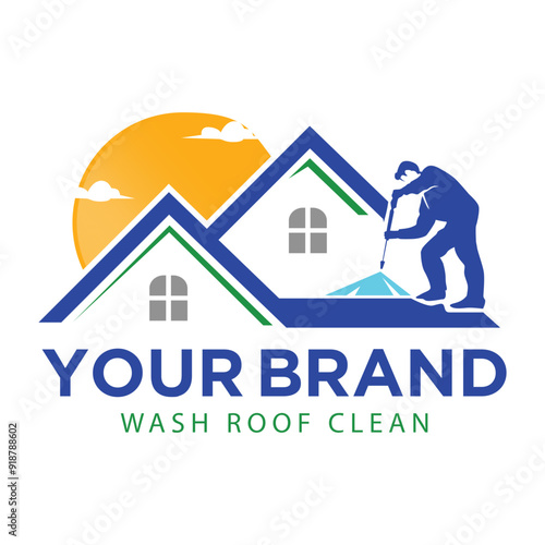 Roof Cleaning Logo Template. Roofing Maintenace Logo Business.