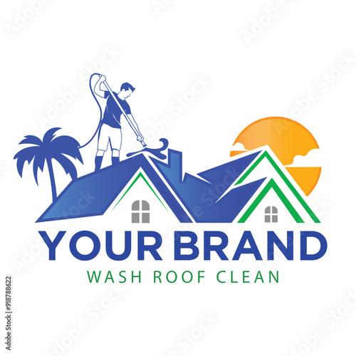 Roof Cleaning Logo Template. Roofing Maintenace Logo Business.