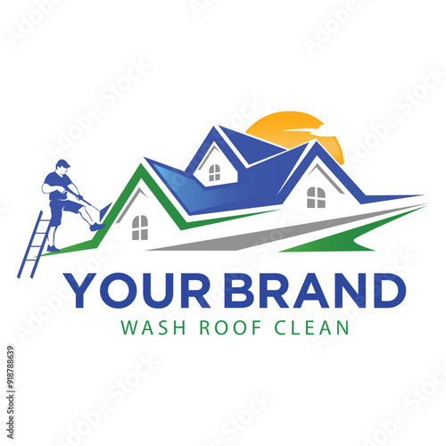Roof Cleaning Logo Template. Roofing Maintenace Logo Business.