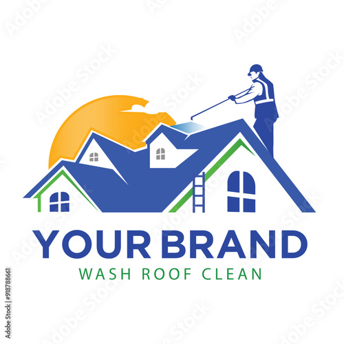 Roof Cleaning Logo Template. Roofing Maintenace Logo Business.