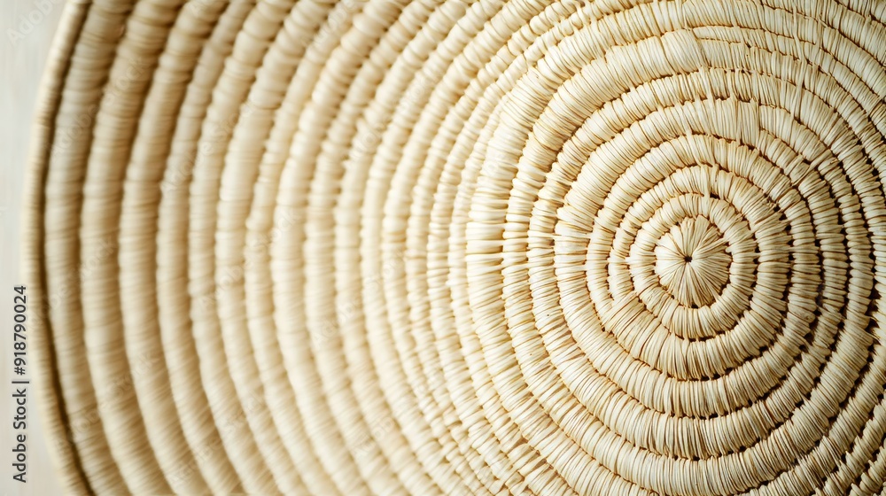 Fototapeta premium Elegant sweetgrass basket, deep and circular, crafted for storing bread, with a fine, natural weave and soft color palette