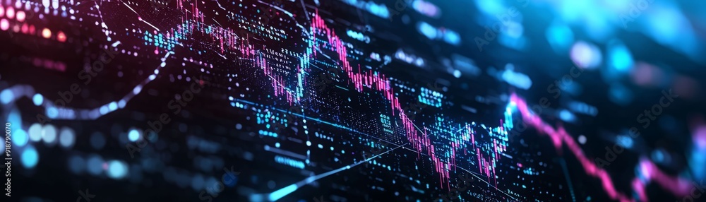 Abstract digital data visualization with vibrant colors and fluctuating graphs representing financial trends and technology. Abstract digital data visualization with vibrant colors and fluctuating graphs representing financial trends and technology.