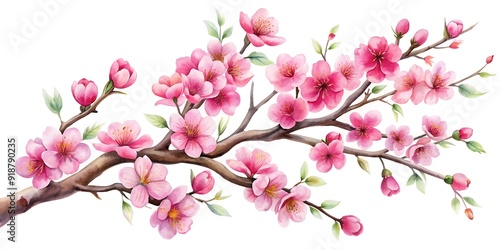 Wallpaper Mural Watercolor Pink Cherry Blossom Branch. Torontodigital.ca