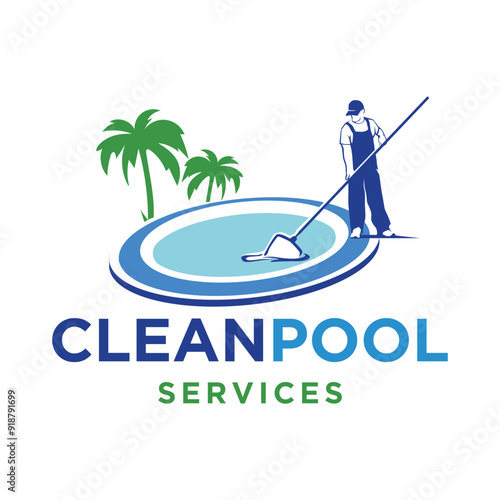 Pool Cleaning logo design template. Swimming Pool Maintenance Business Logo.