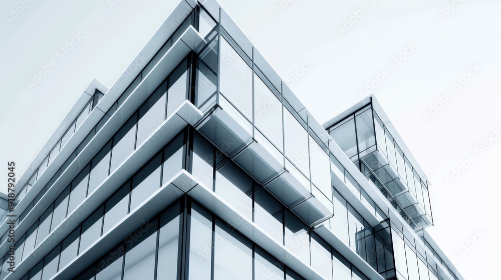 Obraz premium Modern Glass Office Building with Sleek Architectural Design and Reflective Windows