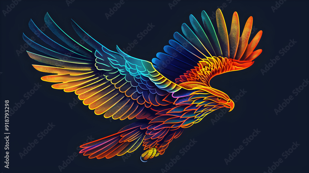 Obraz premium Art Line Vector of Flying Eagle on Isolated background.