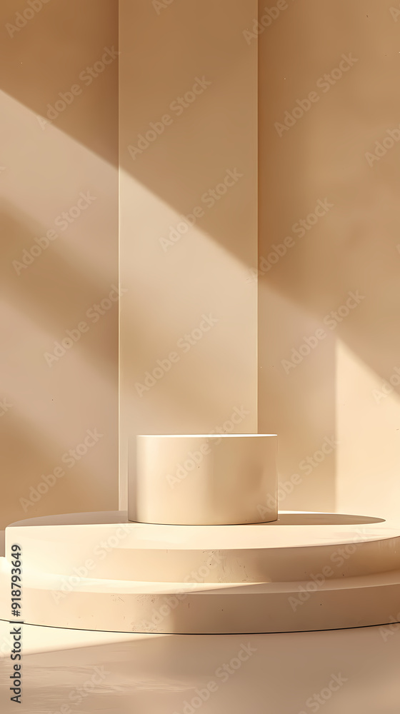 Fototapeta premium Round display stand on beige background
