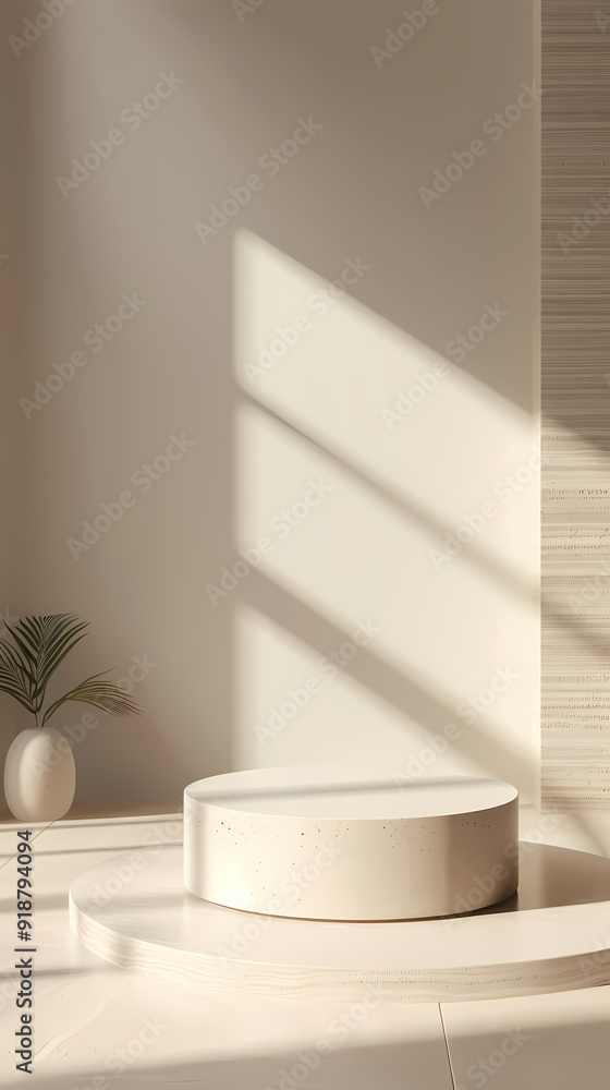 Round display stand on beige background Round display stand on beige background