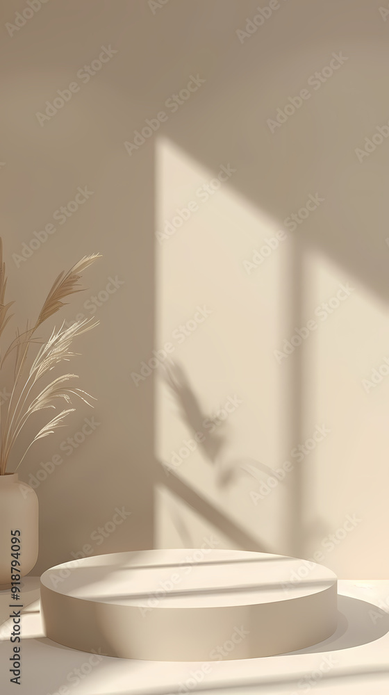 Round display stand on beige background Round display stand on beige background