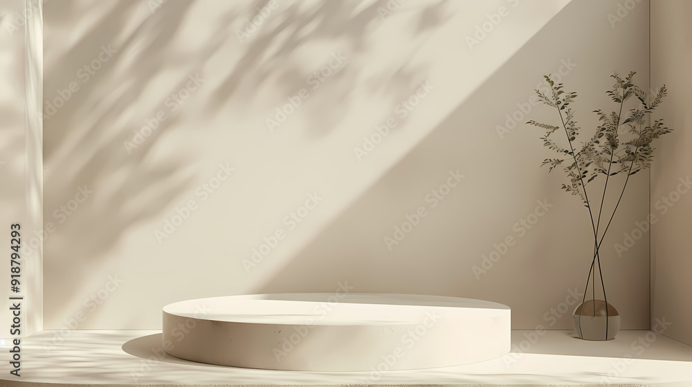 Round display stand on beige background Round display stand on beige background