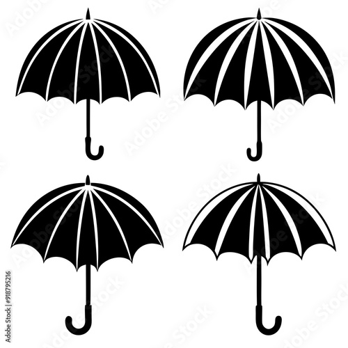 4 Umbrella set simple icon silhouette vector Illustration