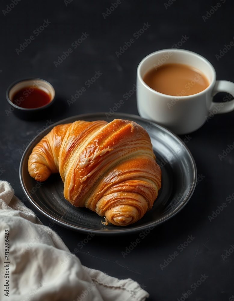 Breakfast view a bunch of croissants and a cup of coffee on the table. Breakfast view a bunch of croissants and a cup of coffee on the table.