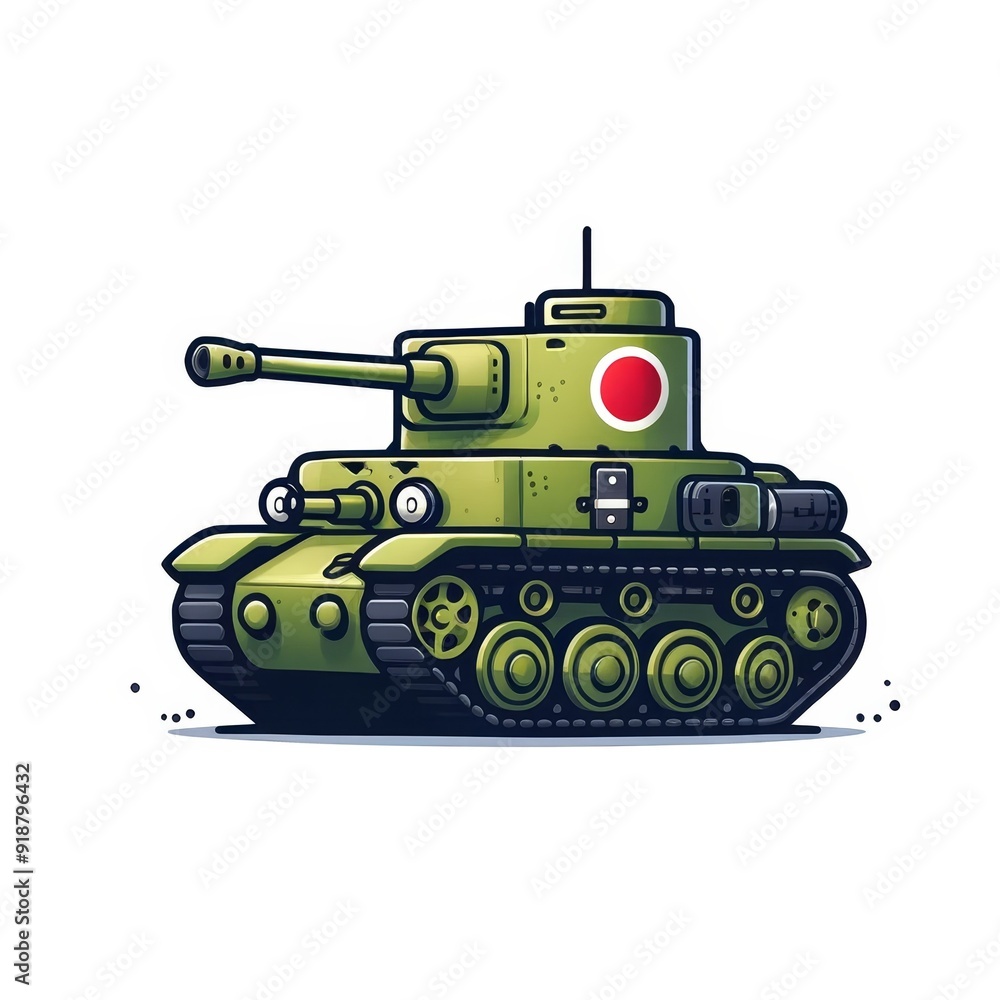 Green cartoon tank with a red circle insignia Green cartoon tank with a red circle insignia