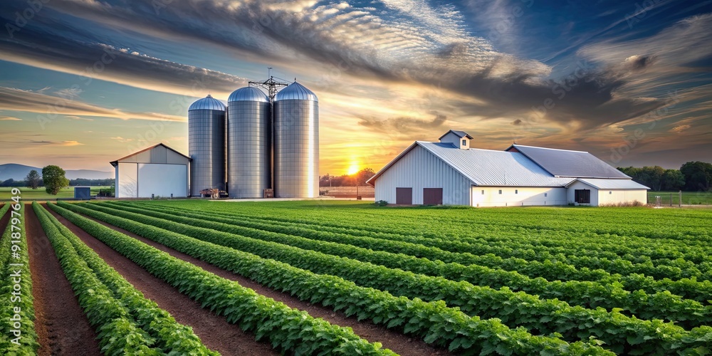 Obraz premium Modern farm showcasing technology and sustainable agriculture practices, farm
