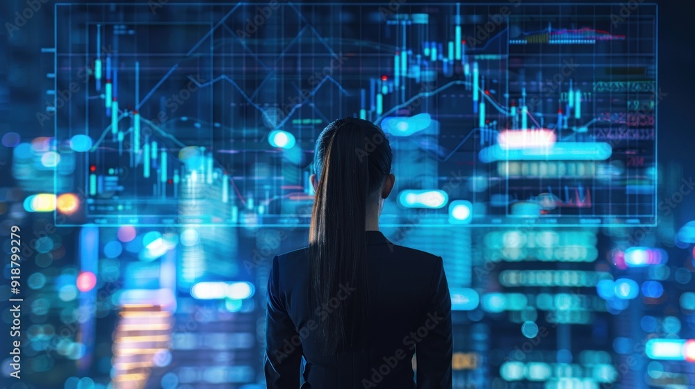 Businesswoman Analyzing Stock Market Data Businesswoman Analyzing Stock Market Data