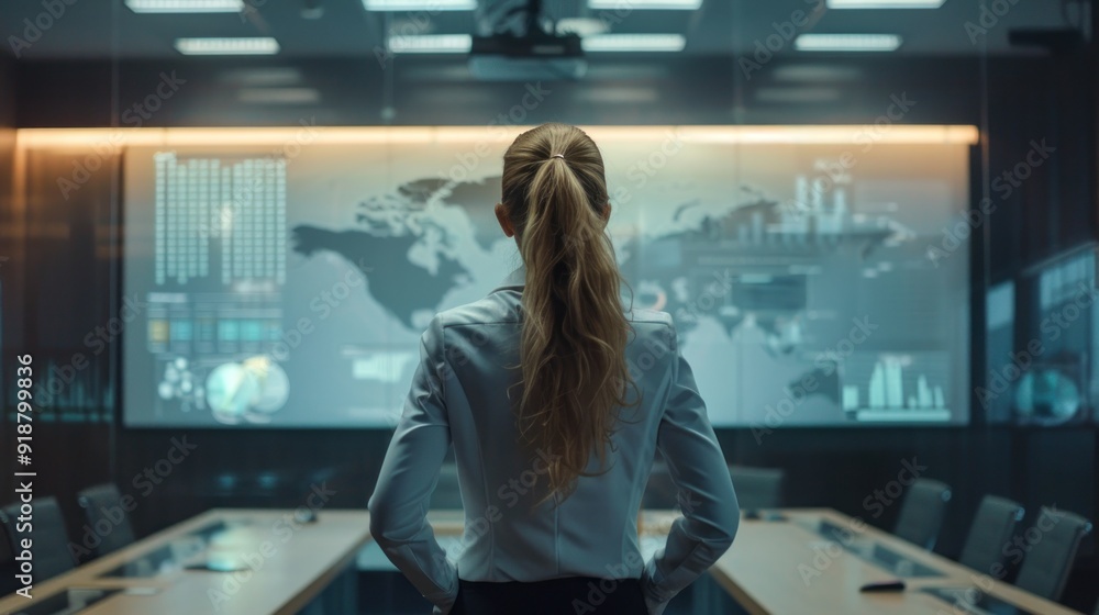 Businesswoman Analyzing Global Data