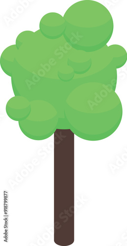 Green stylized isometric tree is standing alone on a white background