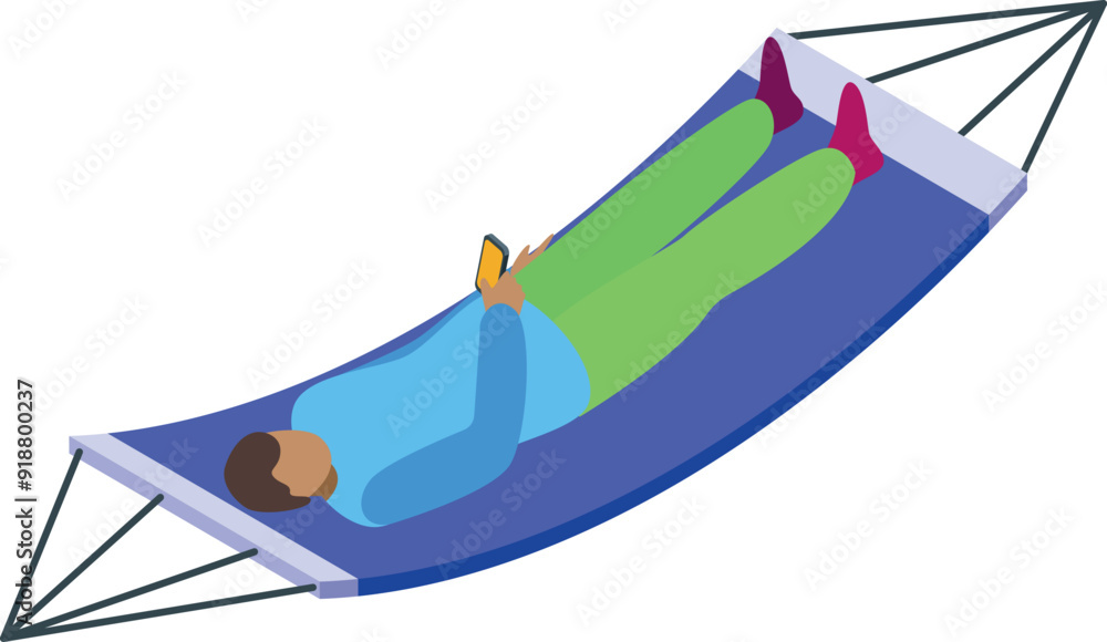 Man is enjoying his free time relaxing in a hammock while using his smartphone Man is enjoying his free time relaxing in a hammock while using his smartphone