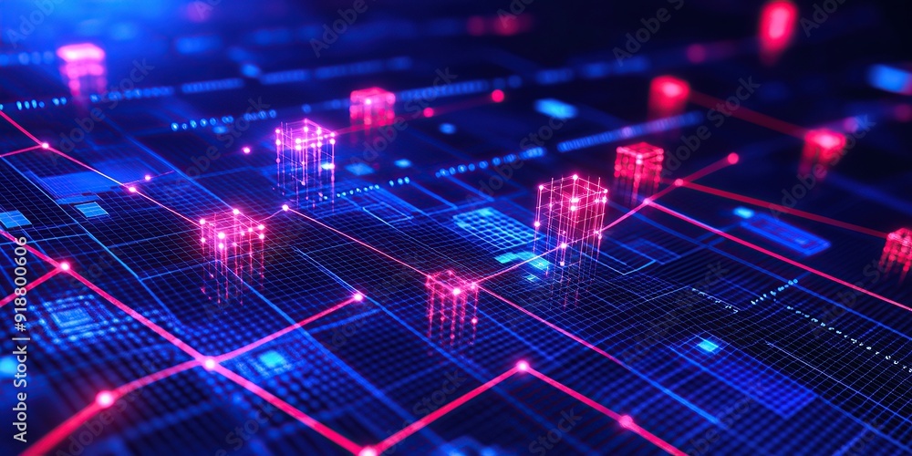 Cyber Cityscape with Luminous Grids Cyber Cityscape with Luminous Grids