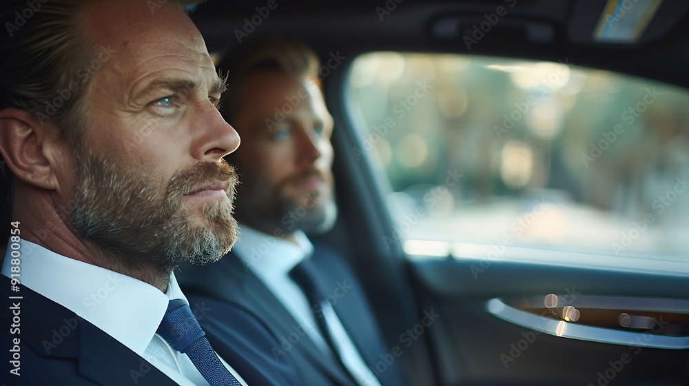 Shot of business partners travelling to work in the luxury car on the back seat talking Discuss business strategy while driving to a meeting : Generative AI Shot of business partners travelling to work in the luxury car on the back seat talking Discuss business strategy while driving to a meeting : Generative AI