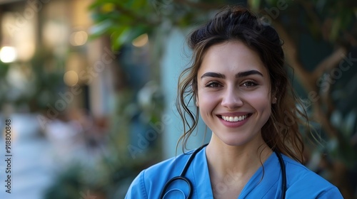 Grinning healthcare worker in portrait : Generative AI