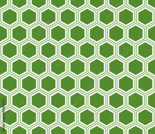 Vector seamless pattern. Olive drab color on matching background. Hexagon mosaic pattern with inner solid cells. Hexagonal cells. Seamless pattern. Tileable vector illustration.