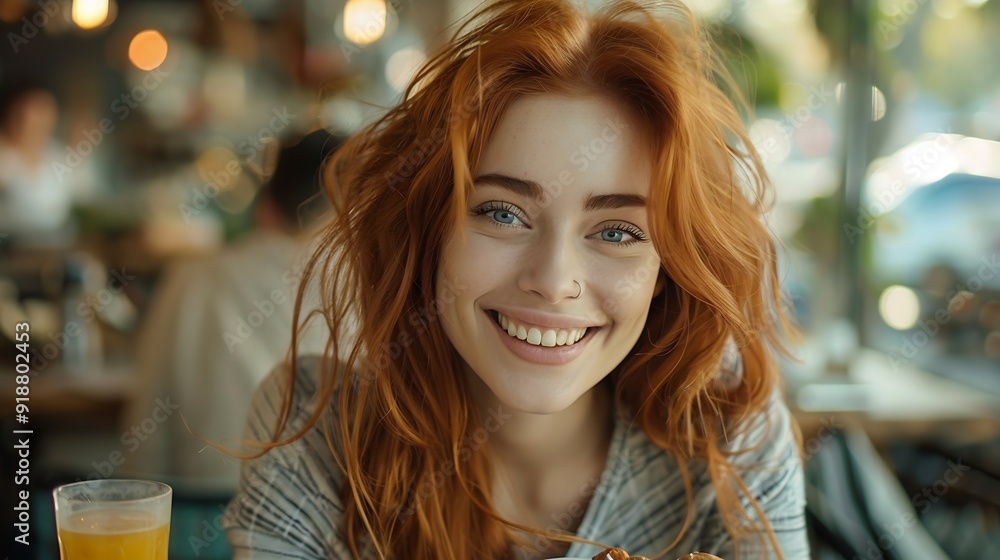A happy redhaired woman spending day with her friend eating a breakfast : Generative AI A happy redhaired woman spending day with her friend eating a breakfast : Generative AI