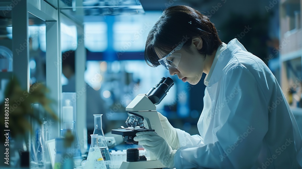 Scientist analyze biochemical samples in advanced scientific laboratory Medical professional use microscope look microbiological developmental of viral Biotechnology research in scienc : Generative AI Scientist analyze biochemical samples in advanced scientific laboratory Medical professional use microscope look microbiological developmental of viral Biotechnology research in scienc : Generative AI