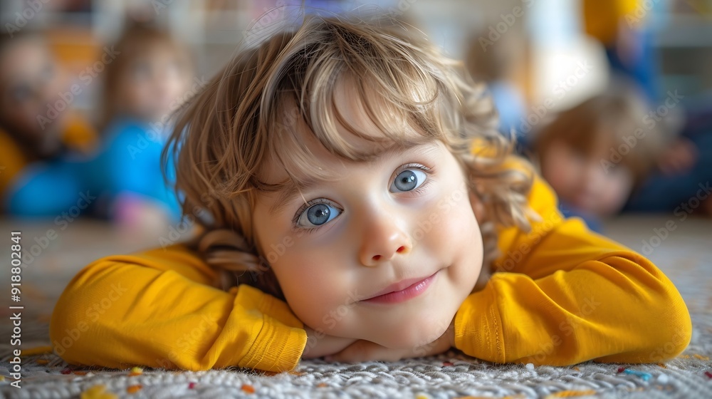 Little children lying on floor in kindergarten : Generative AI Little children lying on floor in kindergarten : Generative AI