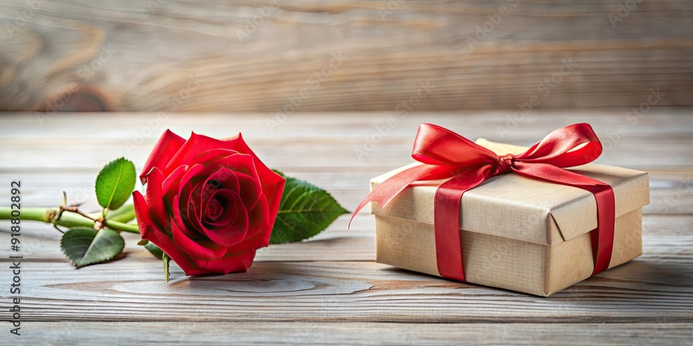 Father's Day gift concept with a beautiful rose and a gift box , Father's Day, present, celebration, love, appreciation Father's Day gift concept with a beautiful rose and a gift box , Father's Day, present, celebration, love, appreciation