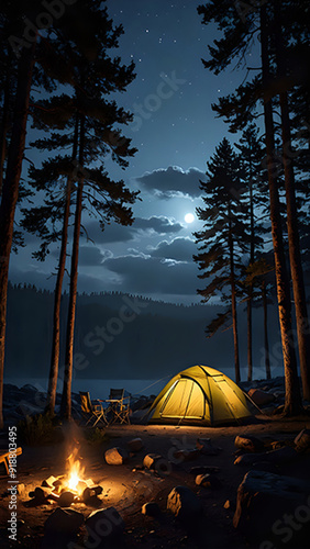camping in the forest