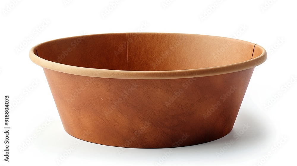 Side view closeup of empty single brown paper bowl isolated on white background with clipping path : Generative AI Side view closeup of empty single brown paper bowl isolated on white background with clipping path : Generative AI