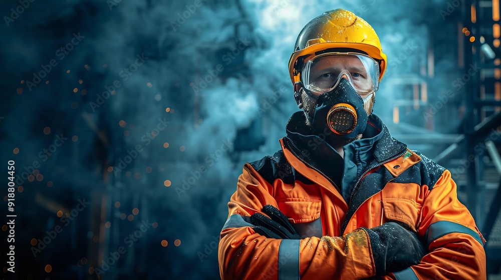 Builder in personal protective equipment Panoramic banner with copy space : Generative AI Builder in personal protective equipment Panoramic banner with copy space : Generative AI