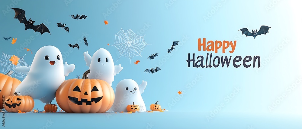 Spooky and cute Halloween background with fluffy ghosts and carved pumpkins. Perfect for Halloween design. .Generative AI,ふわふわのゴーストと彫られたカボチャが不気味で可愛いハロウィンの背景。ハロウィンデザインに最適です。.Generative AI Spooky and cute Halloween background with fluffy ghosts and carved pumpkins. Perfect for Halloween design. .Generative AI,ふわふわのゴーストと彫られたカボチャが不気味で可愛いハロウィンの背景。ハロウィンデザインに最適です。.Generative AI