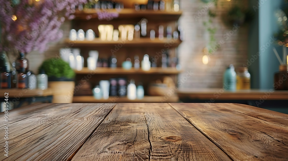 empty brown wooden tabletop for product display on blurred beauty and hair salon interior background : Generative AI empty brown wooden tabletop for product display on blurred beauty and hair salon interior background : Generative AI