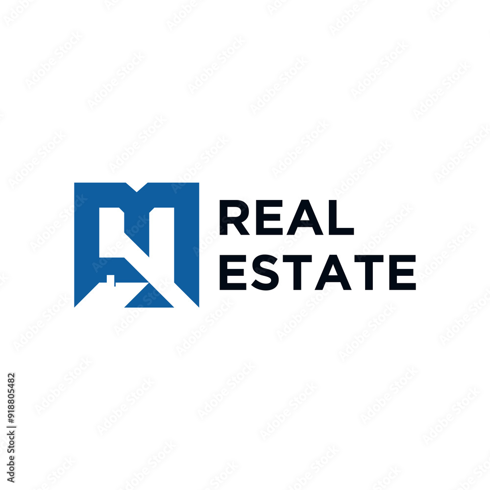 Fototapeta premium real estate logo with vector letter M and abstract house roof