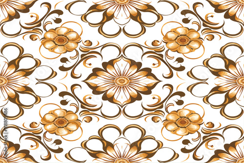 seamless patterned with florals ornaments golden colors isolated white backgrounds for textile wall papers, books cover, Digital interfaces, prints templates material cards invitation, wrapping papers