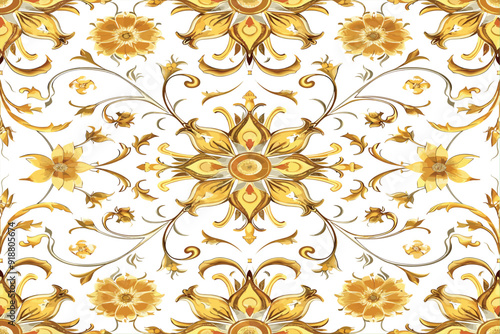 seamless patterned with florals ornaments golden colors isolated white backgrounds for textile wall papers, books cover, Digital interfaces, prints templates material cards invitation, wrapping papers