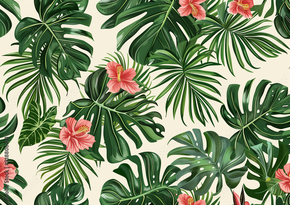 Tropical exotic plant pattern for summer background and beach wallpaper. Tropical exotic plant pattern for summer background and beach wallpaper.