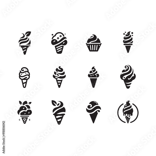 Ice cream logo icon collection, silhouette, logo, set, simple cone ice cream icons, cup ice cream vector set