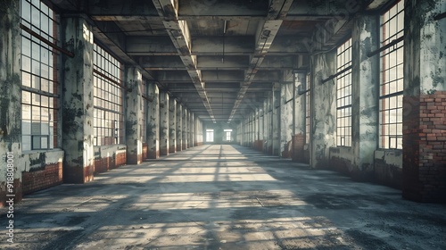 Interior industrial corridor in abandoned factory construction and architecture   Generative AI