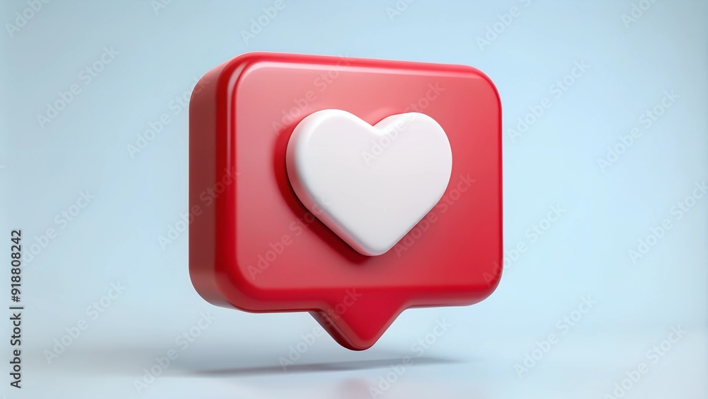 3D Rendering of Heart-Shaped Social Media Notification Icon 3D Rendering of Heart-Shaped Social Media Notification Icon