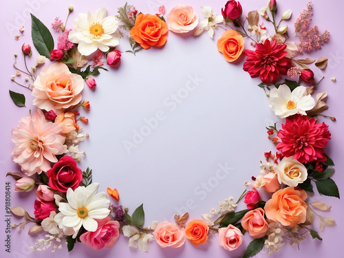 Fototapeta Naklejka Na Ścianę i Meble -  A delightful floral arrangement on a lavender background, featuring roses and peonies in soft hues