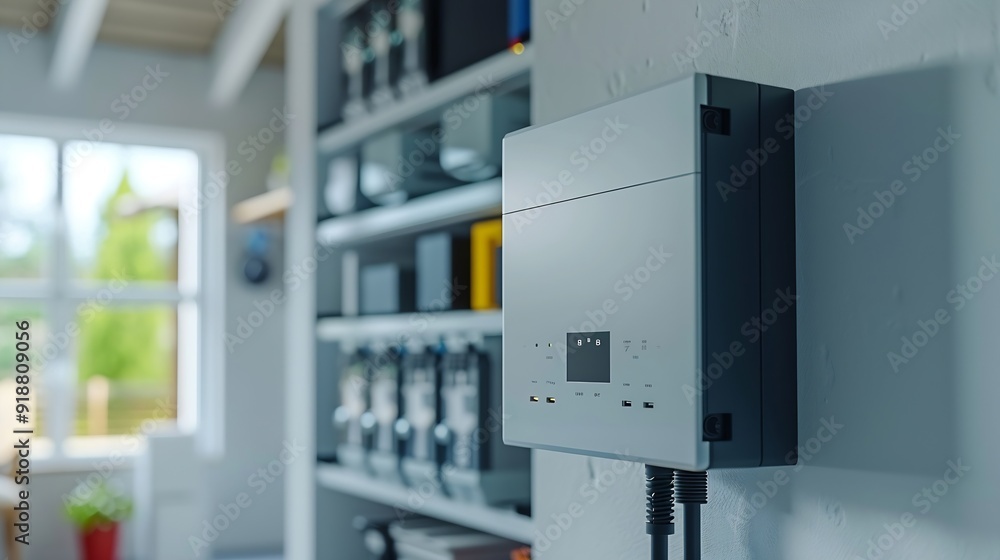 Solar Inverter Hybrid isometric System Controller with Switch Home Battery Energy Storage located in Garage Wall : Generative AI Solar Inverter Hybrid isometric System Controller with Switch Home Battery Energy Storage located in Garage Wall : Generative AI