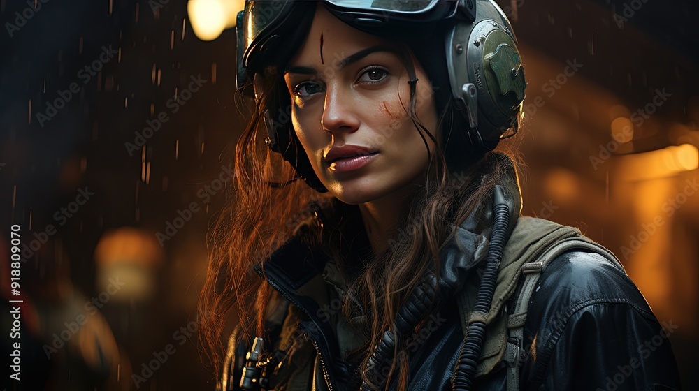 A female pilot in uniform next to an airplane A female pilot in uniform next to an airplane
