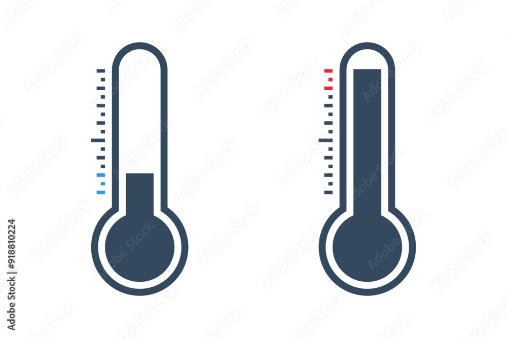 thermometer with red and blue scale, climate control, weather change, flat vector bicolor icon thermometer with red and blue scale, climate control, weather change, flat vector bicolor icon