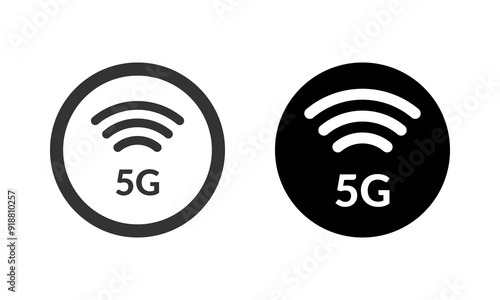 5G mobile network round vector icons. High speed wireless data transfer symbol. Fast internet connection pictogram.