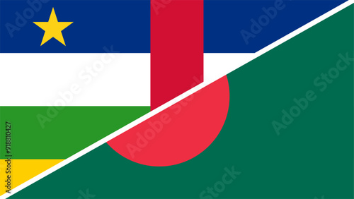 Central African Republic and Bangladesh flags combined in a split design, symbolizing international relations, global unity and cultural exchange