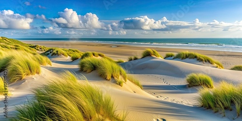 Fototapeta Naklejka Na Ścianę i Meble -  Sand dunes at the beach in Le Touquet-Paris-Plage , Sand, dunes, beach, Le Touquet, Paris, Plage, coast, seaside, summer