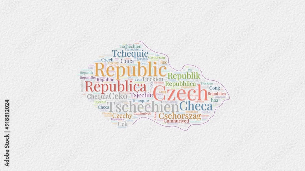Zech R Public Language Czech Republic logo animation. Czech Republic boundary word cloud ...